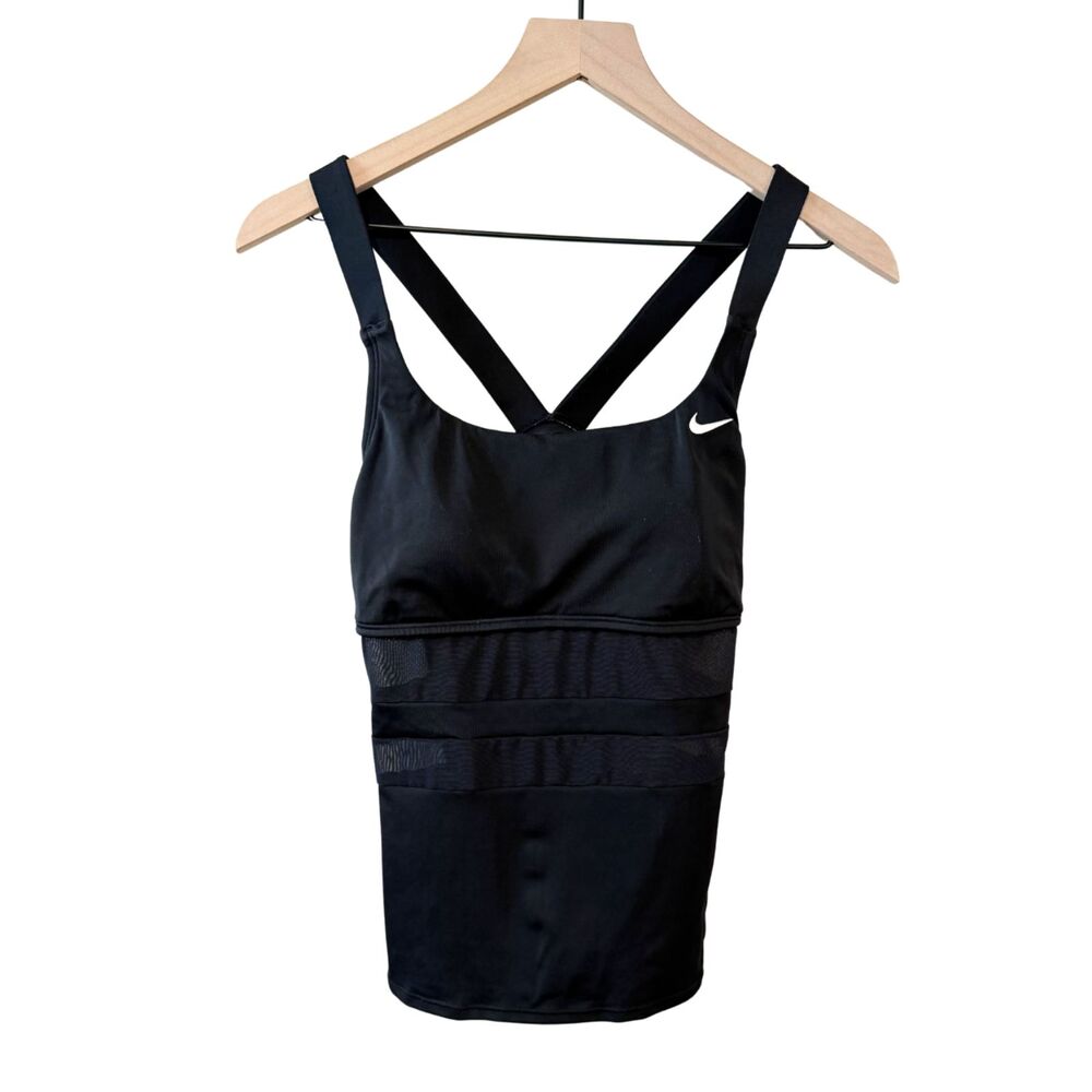 Nike Swim Black Mesh Solid Edge V-Back Tankini Swimsuit Top Size M Gorp